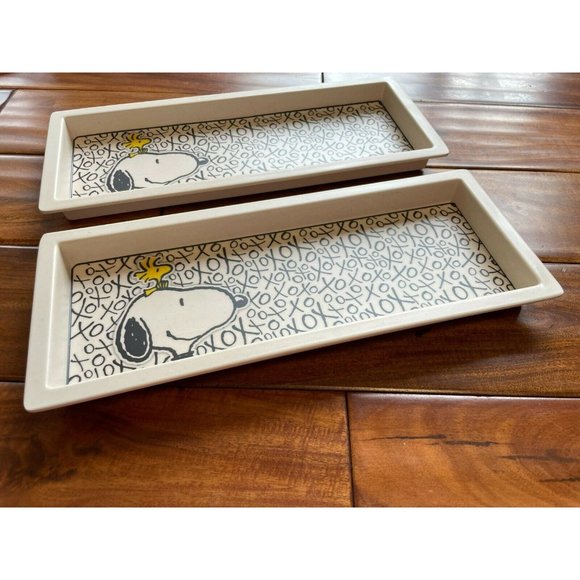 NWOT Peanuts Set of 2 Platters Snoopy & Woodstock 14" x 5 5/8" x 1" - Picture 2 of 6